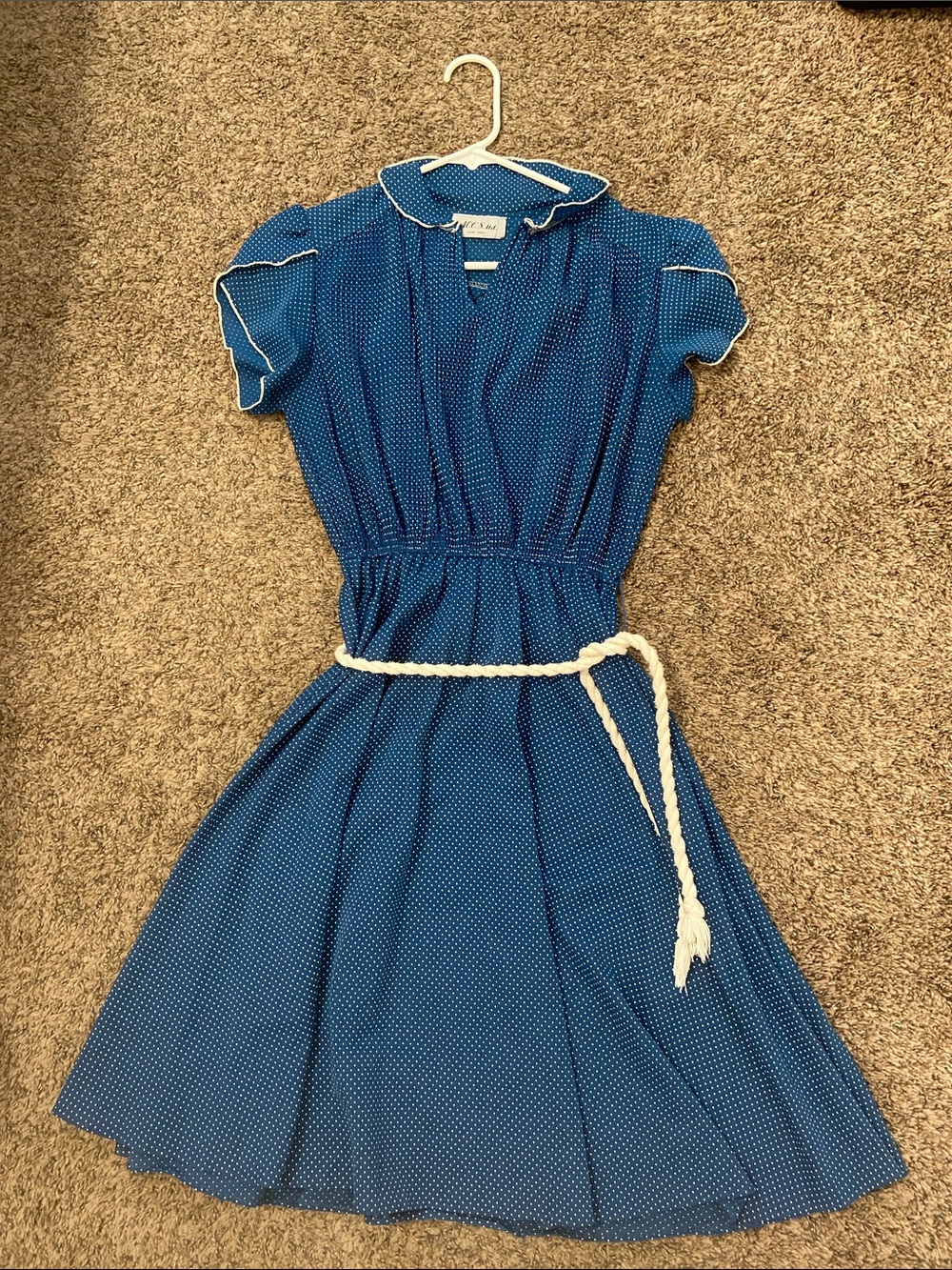 🇺🇸 Blue Polka Dot Asymmetrical Dress with Rope Belt